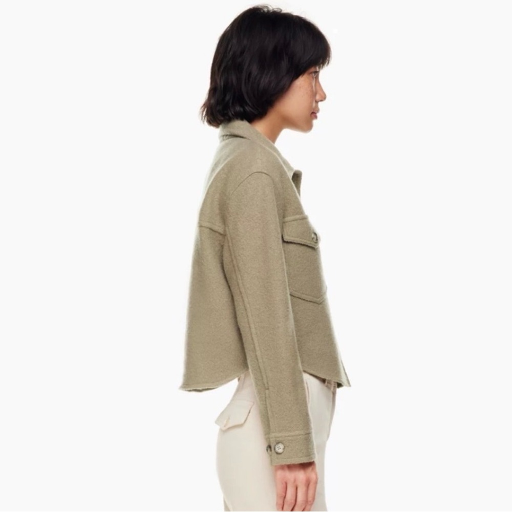 Aritzia Wilfred Free The Ganna Cropped Shirt Jacket Shacket Taupe Beige Wool L - Picture 4 of 12